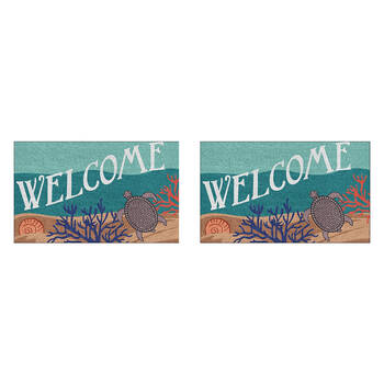 2PK Solemate PVC Backed Coconut Coir Turtle Doormat 45x75cm