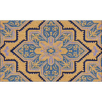 Solemate PVC Backed Coconut Coir Blue Mosaic Doormat 45x75cm