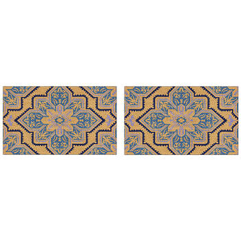 2PK Solemate PVC Backed Coconut Coir Blue Mosaic Doormat 45x75cm
