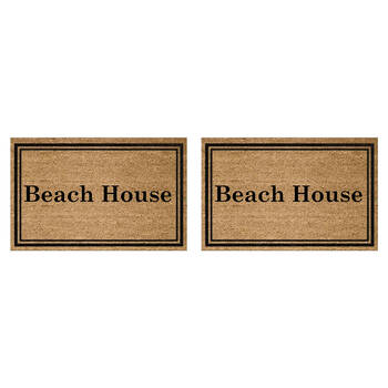 2PK Solemate PVC Backed Coconut Coir Beach House Text Doormat 45x75cm