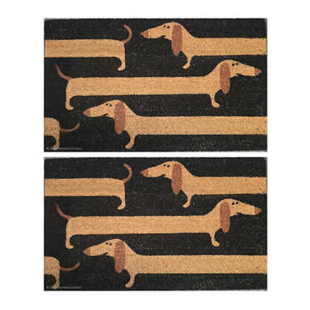 2PK Solemate Coir Backed Dachshunds Sausage Dog Lover Doormat 45x75cm