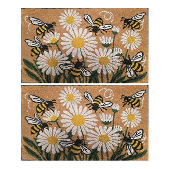 2PK Solemate Coir Back White Daisy Flower Bunch Doormat Welcome Mat 45x75cm