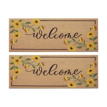 2PK Solemate Coir Backed Welcome Floral Doormat W/ Yellow Daisy Flowers 45x110cm