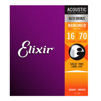 Elixir #11308 Acoustic Nanoweb 8 Guitar String Set 16-70 Baritone