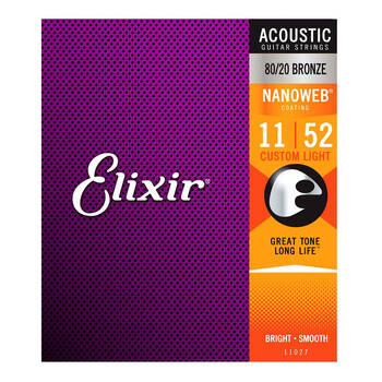 Elixir #11027 Acoustic Nano Guitar String 80/20 Bronze 11-52 Custom Light