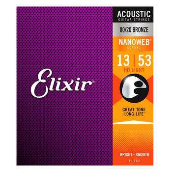 Elixir #11182 Acoustic Nanoweb Guitar String 80/20 Bronze 13-53 HD Light