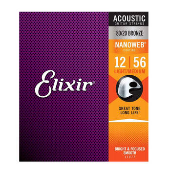 Elixir #11077 Acoustic Nano Guitar String 80/20 Bronze 12-56 Light-Medium