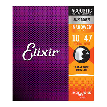 Elixir #11002 Acoustic Nano 80/20 Bronze Guitar String 10-47 Extra Light