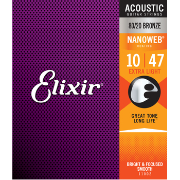 Elixir #11002 Acoustic Nano 80/20 Bronze Guitar String 10-47 Extra Light