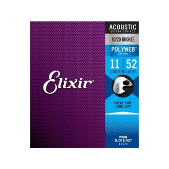 Elixir #11025 Acoustic Polyweb String 80/20 Bronze 11-52 Custom Light