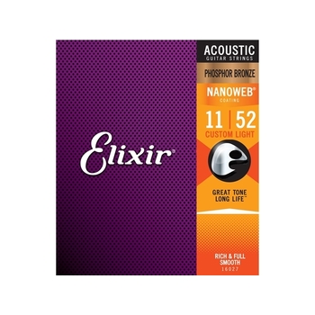 Elixir #16027 Acoustic Nanoweb Phosphor Bronze String 11-52 Custom Light