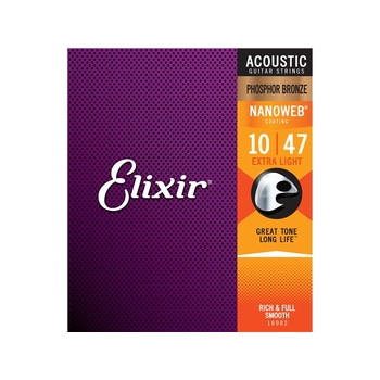 Elixir #16002 Acoustic Nanoweb String Phosphor Bronze 10-47 Extra Light