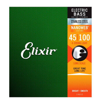 Elixir #14652 Bass Guitar Strings Nanoweb Stainless Steel 45-100 Light