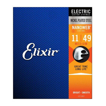 Elixir #12102 Electric Guitar Strings Nanoweb Steel 11-49 Medium