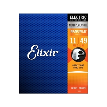 Elixir #12102 Electric Guitar Strings Nanoweb Steel 11-49 Medium