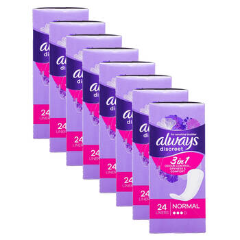 8x 24pc Always 3in1 Discreet Sanitary Liners For Sensitive Bladder Normal