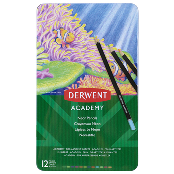 Derwent Academy Art Craft Hexagonal Neon Colour Pencil Tin 12pc