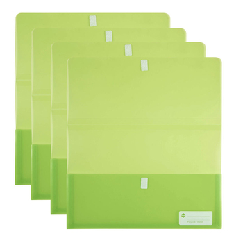 4PK Marbig Polypick Translucent Foolscap Document Wallet - Lime