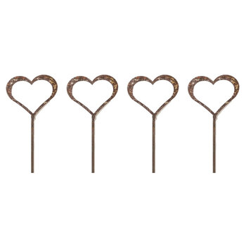 4x Rust 15cm Heart Silhouette Frame on Stick Medium - Brown