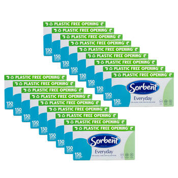 18x 150pc Sorbent Soft Facial Everyday Tissues 200x195mm Disposable