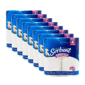 8x 4pc Sorbent Toilet Tissue10x10cm 3-Ply Soft & Strong Multi-Purpose 