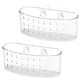 2PK iDesign Classic 16.5cm Suction Bath Caddy Basket - Clear