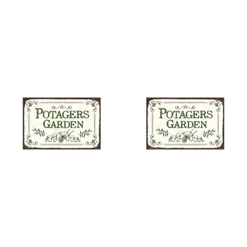 2x Embossed Potagers Garden 30x20cm Metal Sign w/ UV Print Hanging Decor