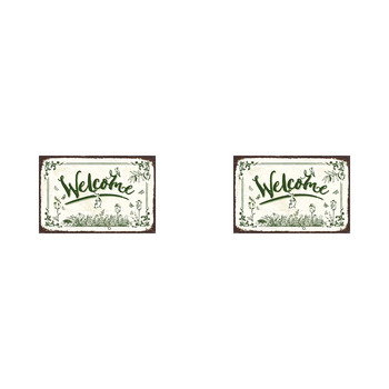 2x Embossed Welcome Sign 30x20cm Metal w/ UV Print Hanging Decor