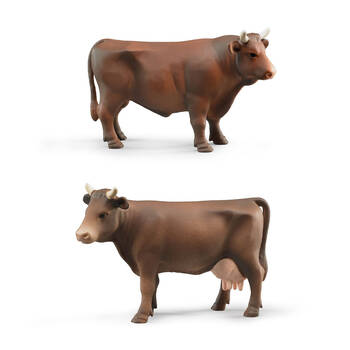 2pc Bruder ABS Bull and Cow Standing Farm Figure Toy 18.5cm Asstd Set 3y+