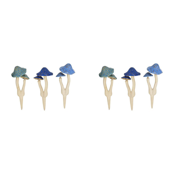 2x Mushroom Double 29cm Ceramic Garden Ornament Decor - Blue