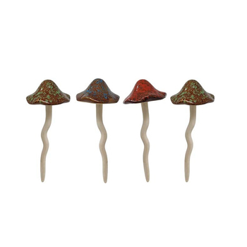 4x Mushroom 17.5cm Ceramic Garden Ornament Decor Small - Assorted