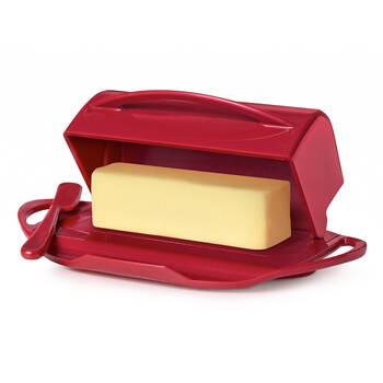 Butterie Flip-Top Plastic Butter Dish w/ Spreader 22.9x14cm - Red