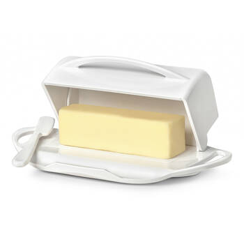 Butterie Flip-Top Plastic Butter Dish w/ Spreader 22.9x14cm - White