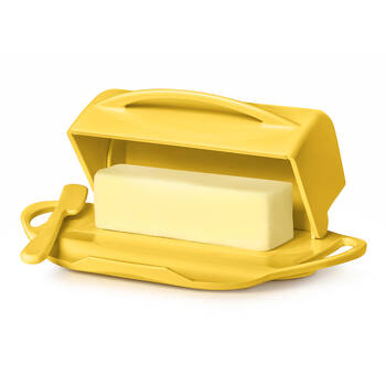 Butterie Flip-Top Plastic Butter Dish w/ Spreader 22.9x14cm - Yellow
