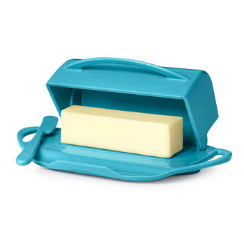 Butterie Flip-Top Plastic Butter Dish w/ Spreader 22.9x14cm - Aqua