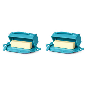 2PK Butterie Flip-Top Plastic Butter Dish w/ Spreader 22.9x14cm - Aqua