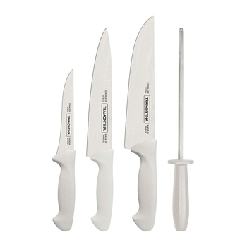 4pc Tramontina Premium Knives & Sharpener Kitchen Tool Set - White