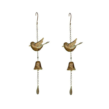 2x Chain Bird w/ Bell 55cm Hanging Garden Ornament Decor - Assorted