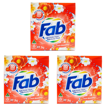 3PK Fab Laundry Powder Front & Top Loader Fresh Blossoms Cleans Well 2kg