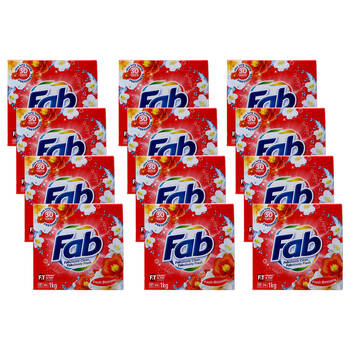 12PK Fab 1kg Laundry Powder Fresh Blossoms Front & Top Loader Stain Remover