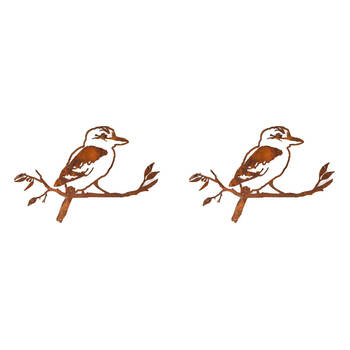 2PK Metal Kookaburra Silhouette Branch Hanging Decor 34x24cm - Rust