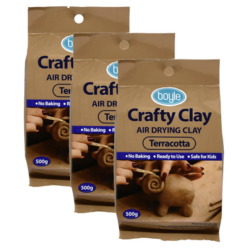 3PK Boyle Crafty Modelling Clay Air Drying Terracotta 500g