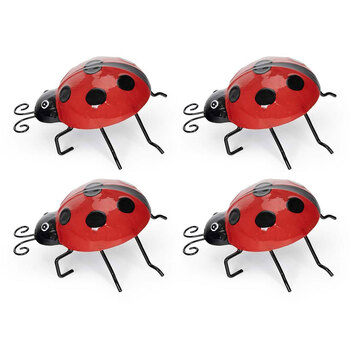 4x Ladybug 10cm Pot/Planter Sitter Garden Decor Small - Red