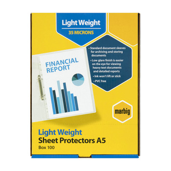 100pc Marbig Light Weight A5 Ring Binder Sheet Protectors - Clear
