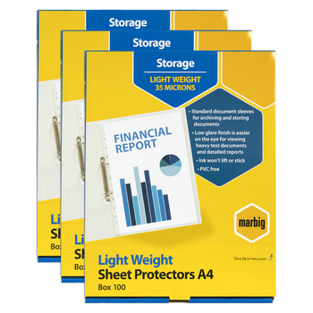 300pc Marbig Lightweight A4 Ring Binder Sheet Protectors - Clear