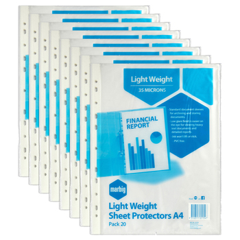 160pc Marbig Lightweight A4 Ring Binder Sheet Protectors - Clear