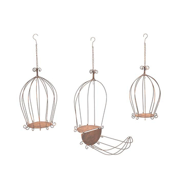 3pc Birdcage/Planter Outdoor Ornament Yard/Patio Garden Decor Brown