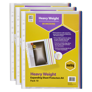 30pc Marbig Expanding A4 Ring Binder Sheet Protectors - Clear