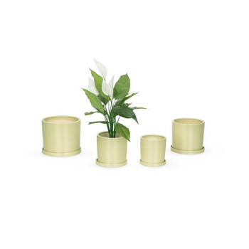 4pc Ceramic Cylindrical Pot w/ Saucer - Light Green