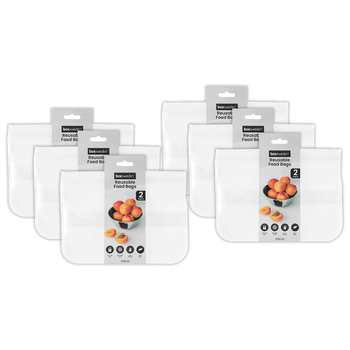 6x 2pc Boxsweden 900ml Reusable 2D Food Storage Bag - Clear